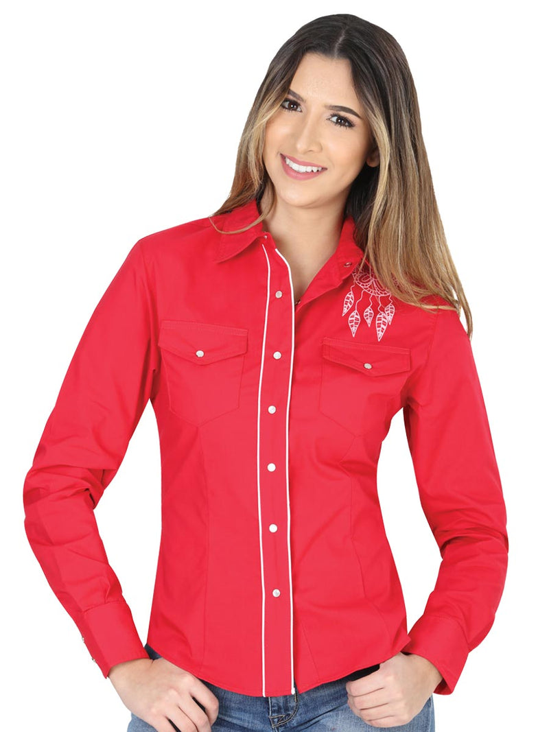 Camisa Vaquera M/ Larga El General Vqd051 65% Polyester35% Algodon Rojo