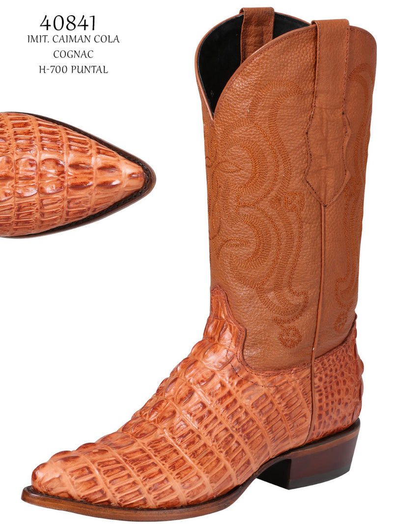 Men's Cowboy Imitation Boot El Senor De Los Cielos Caiman Tail Cognac