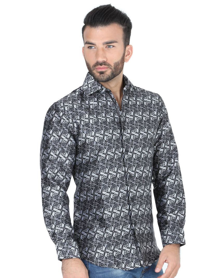 Camisa Casual M/ Larga Centenario W6831-24 100% Microfiber Negro