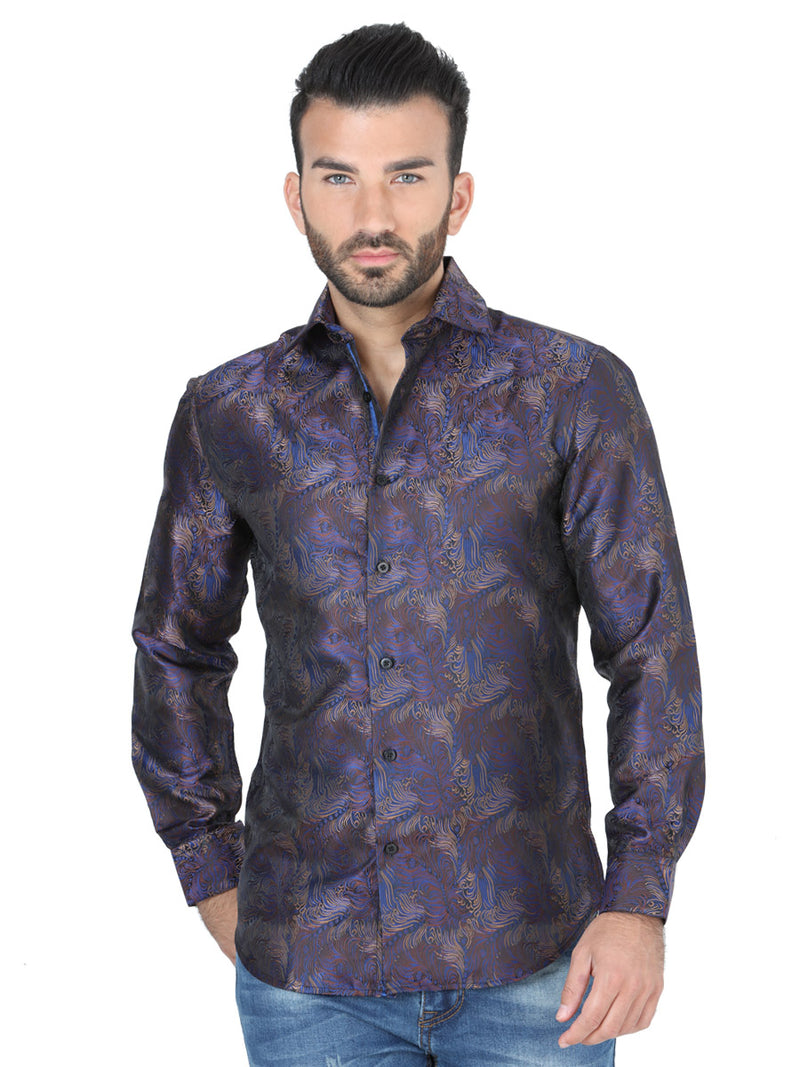 Camisa Casual M/ Larga Centenario W7712-5 100% Polyester Blue/Brown