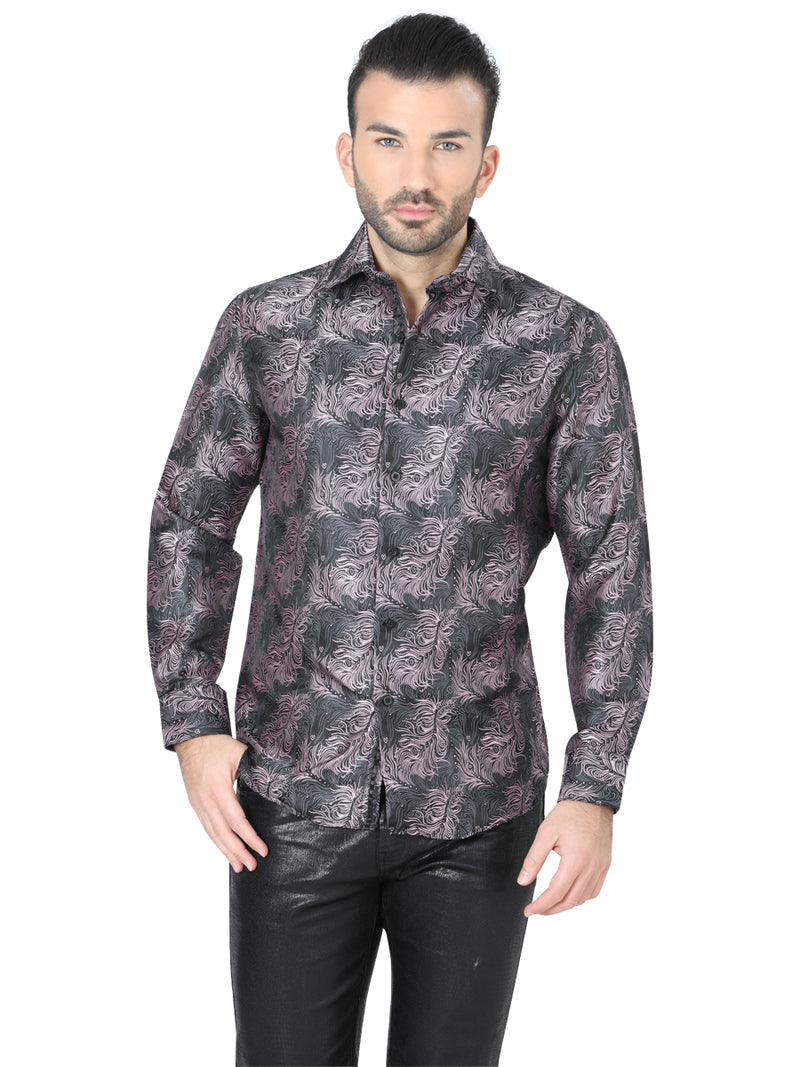 Camisa Casual M/ Larga Centenario W7712-6 100% Polyester Negro/Rosa