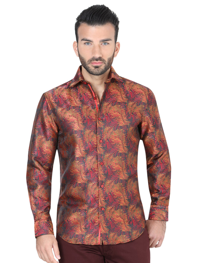 Camisa Casual M/ Larga Centenario W7712-7 100% Polyester Naranja