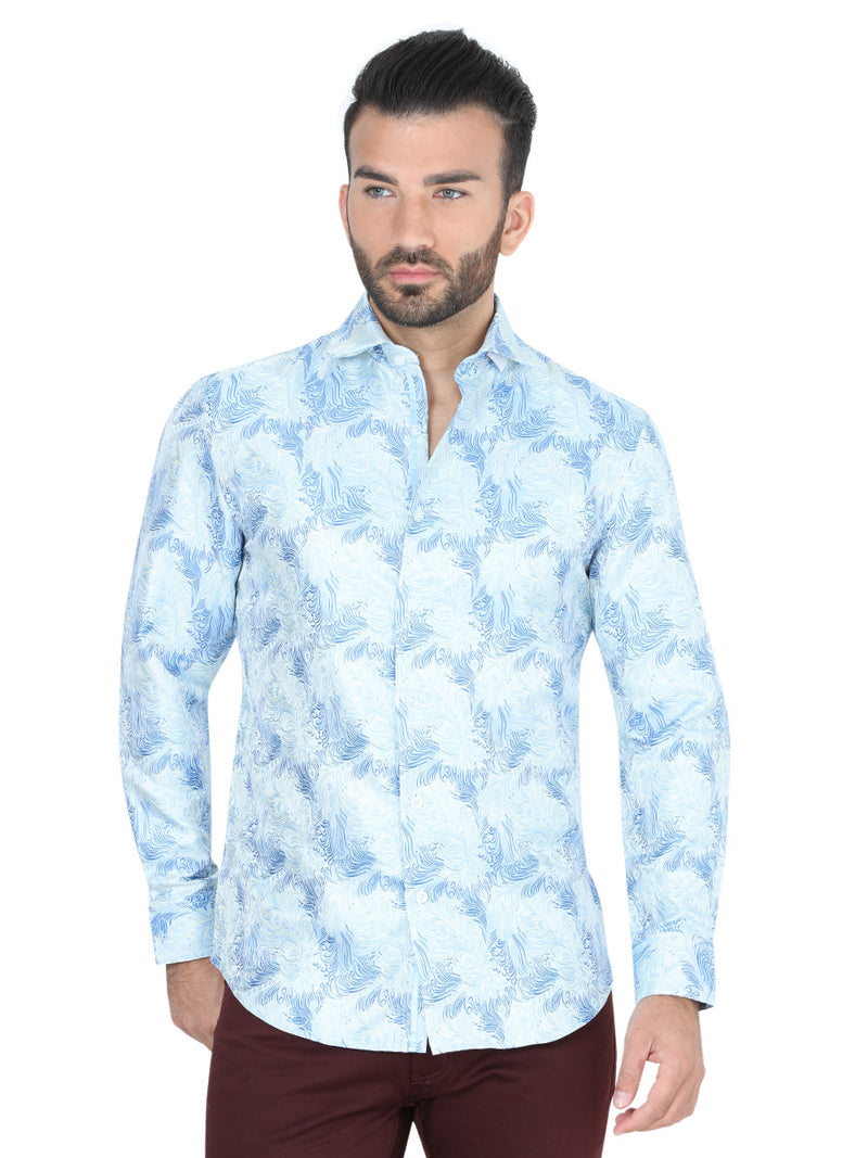 Camisa Casual M/ Larga Centenario W7712-11 100% Polyester Azul/Amarillo