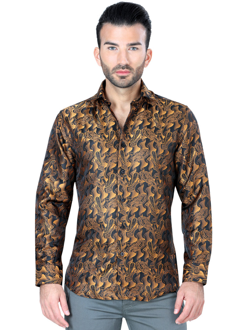 Camisa Casual M/ Larga Centenario Yh392-14 100% Polyester Gold/Black
