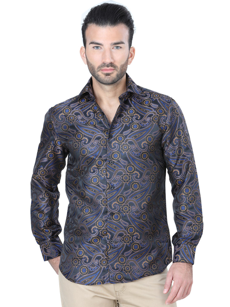 Camisa Casual M/ Larga Centenario W9519-9 100% Polyester Gold/Blue
