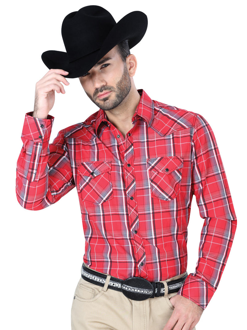 Camisa Vaquera M/ Larga El Senor De Los Cielos Cl-m2 55% Cotton 45% Polyester Rojo