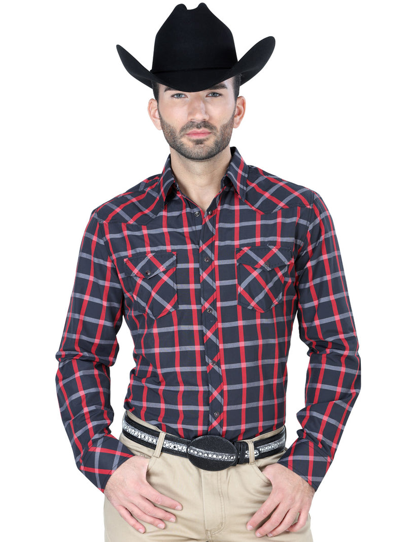 Camisa Vaquera M/ Larga El Senor De Los Cielos Cl-m4 55% Cotton 45% Polyester Negro/Rojo